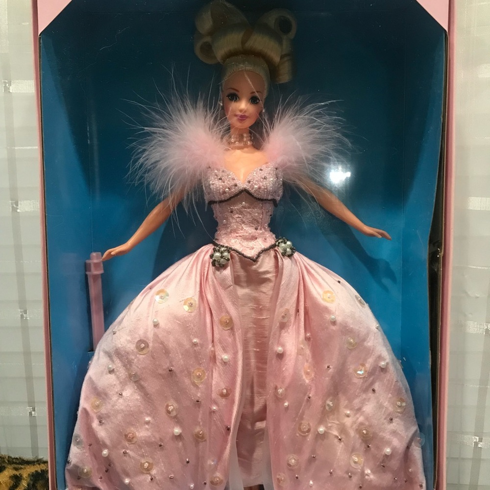Pink Ice Barbie Doll with Elegant Pink Feathered Dress
